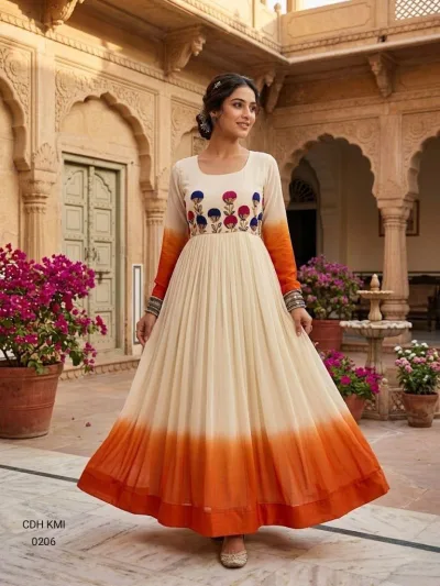 Star Georgette Pedding with Embroidery Woolen thread work DESIGNER  GOWN